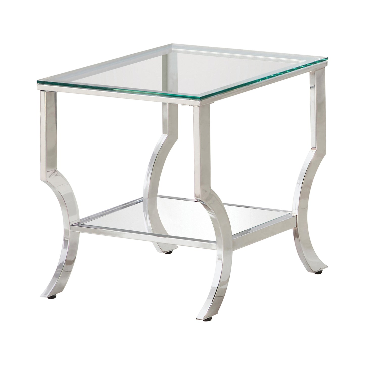 Square End Table with Mirrored Shelf Chrome