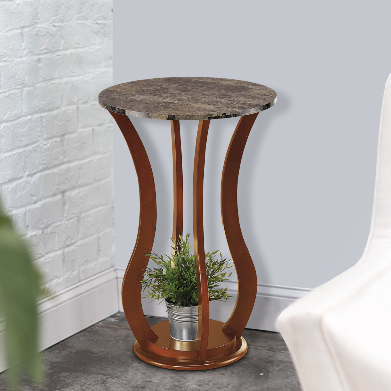 Round Marble Top Accent Table Brown
