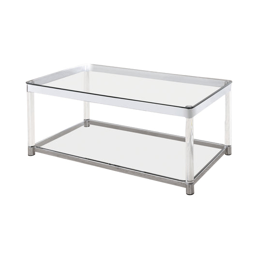 Claude Coffee Table with Lower Shelf Chrome and Clear