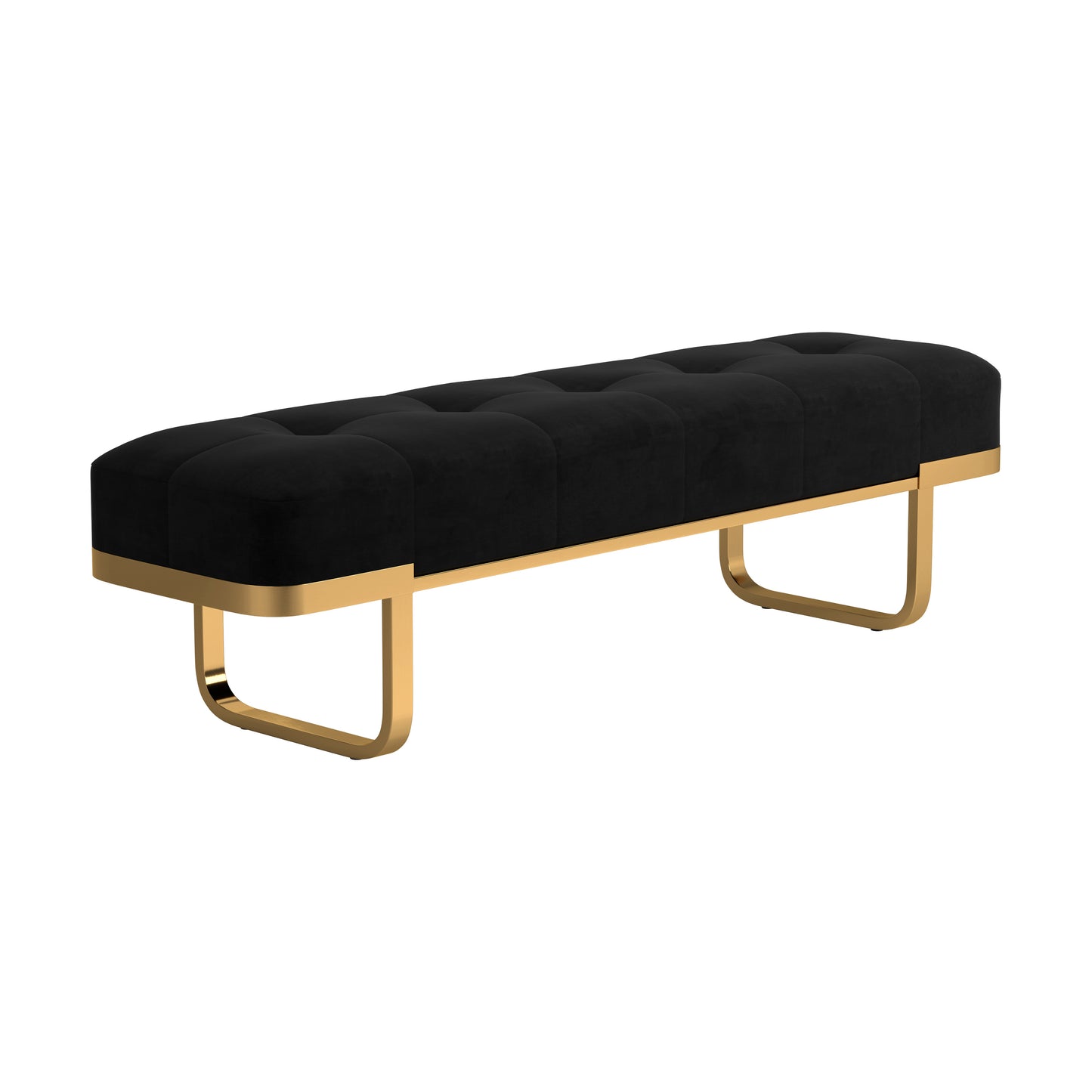 Tufted Upholstered Bench Black and Brass