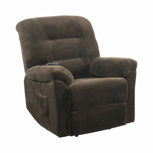 Upholstered Power Lift Recliner Chocolate