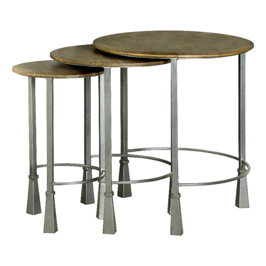 3-piece Round Nesting Table Natural and Gunmetal