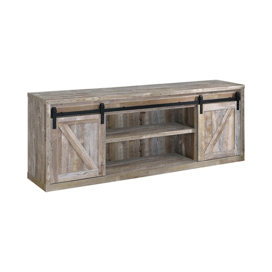 71-inch 3-shelf Sliding Doors TV Console Weathered Oak