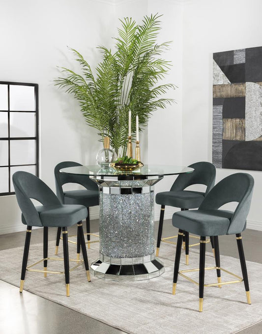 Ellie 5-piece Pedestal Counter Height Dining Room Set Mirror and Grey