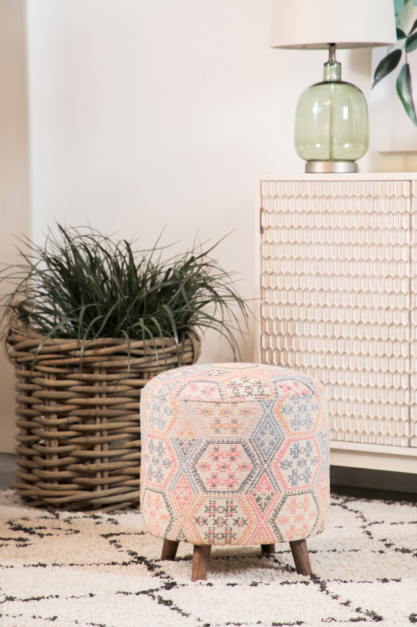 Ikat Pattern Round Accent Stool Multi-color