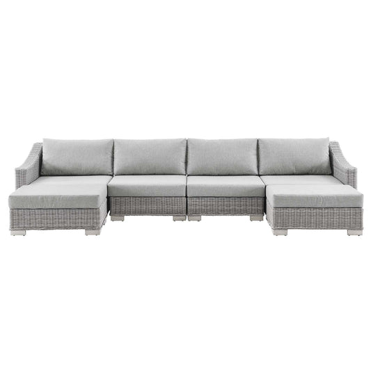 Conway Outdoor Patio Wicker Rattan 6-Piece Sectional Sofa Furniture Set