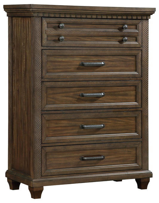 Bennington Rectangular 5-drawer Chest Acacia Brown