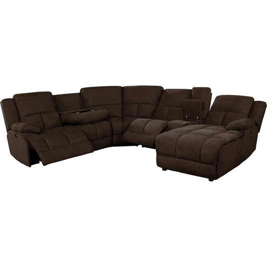 Belize 6-piece Pillow Top Arm Power Sectional Brown