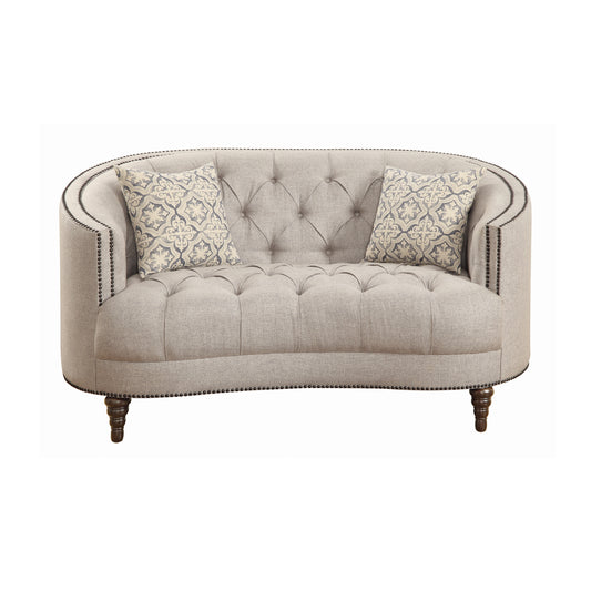 Avonlea Sloped Arm Upholstered Loveseat Trim Grey