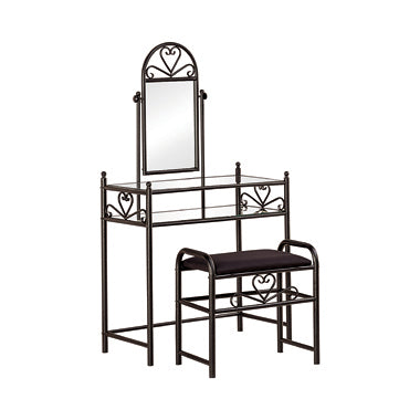 2-piece Metal Vanity Set with Glass Top Black