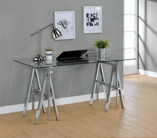 Statham Glass Top Adjustable Writing Desk Clear and Chrome