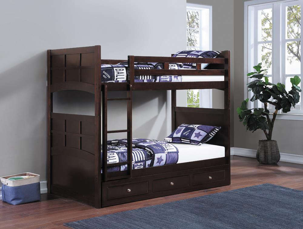 Jasper Twin over Twin Bunk Bed with Ladder Cappuccino