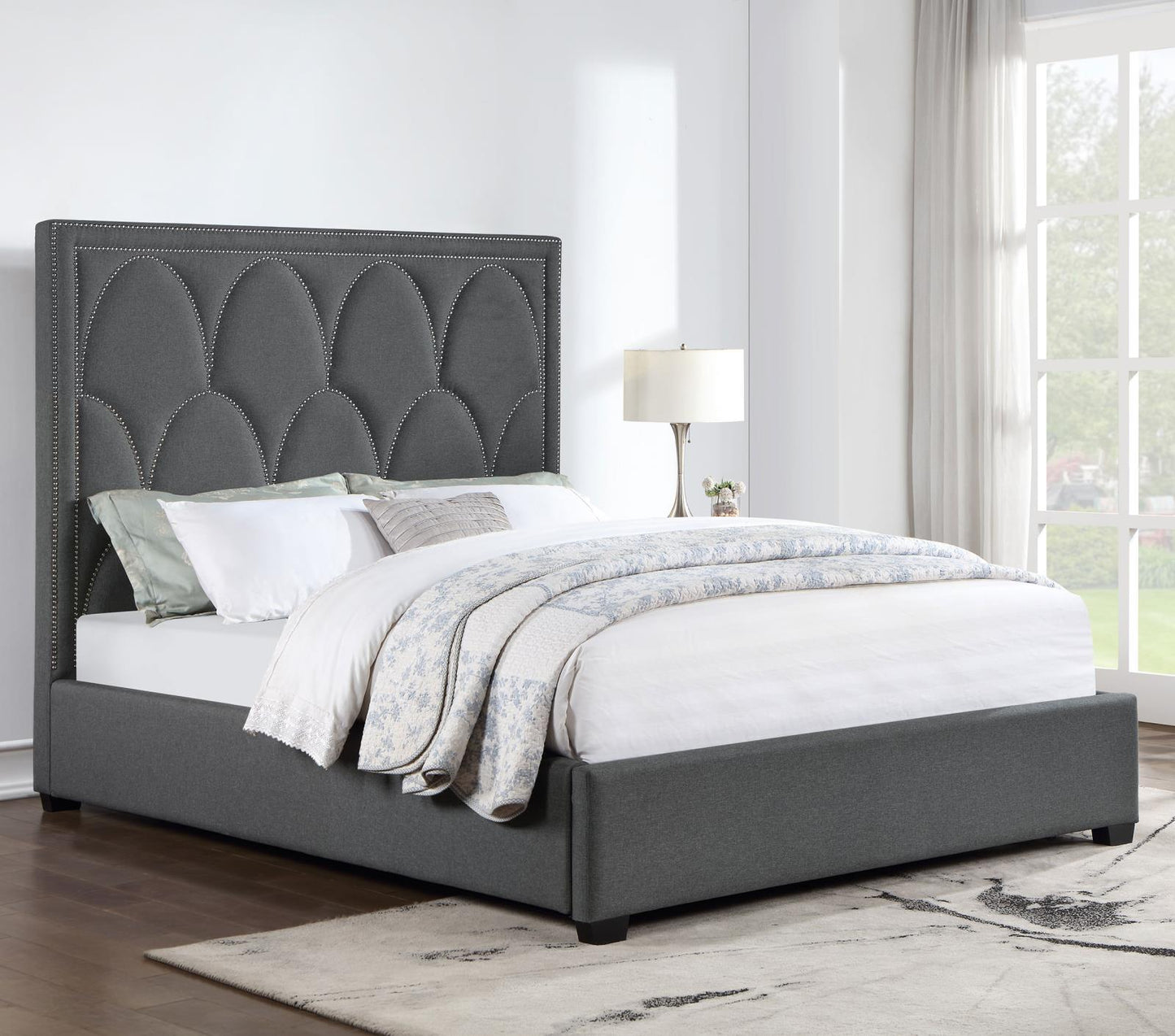 Bowfield Upholstered Bed with Nailhead Trim Charcoal
