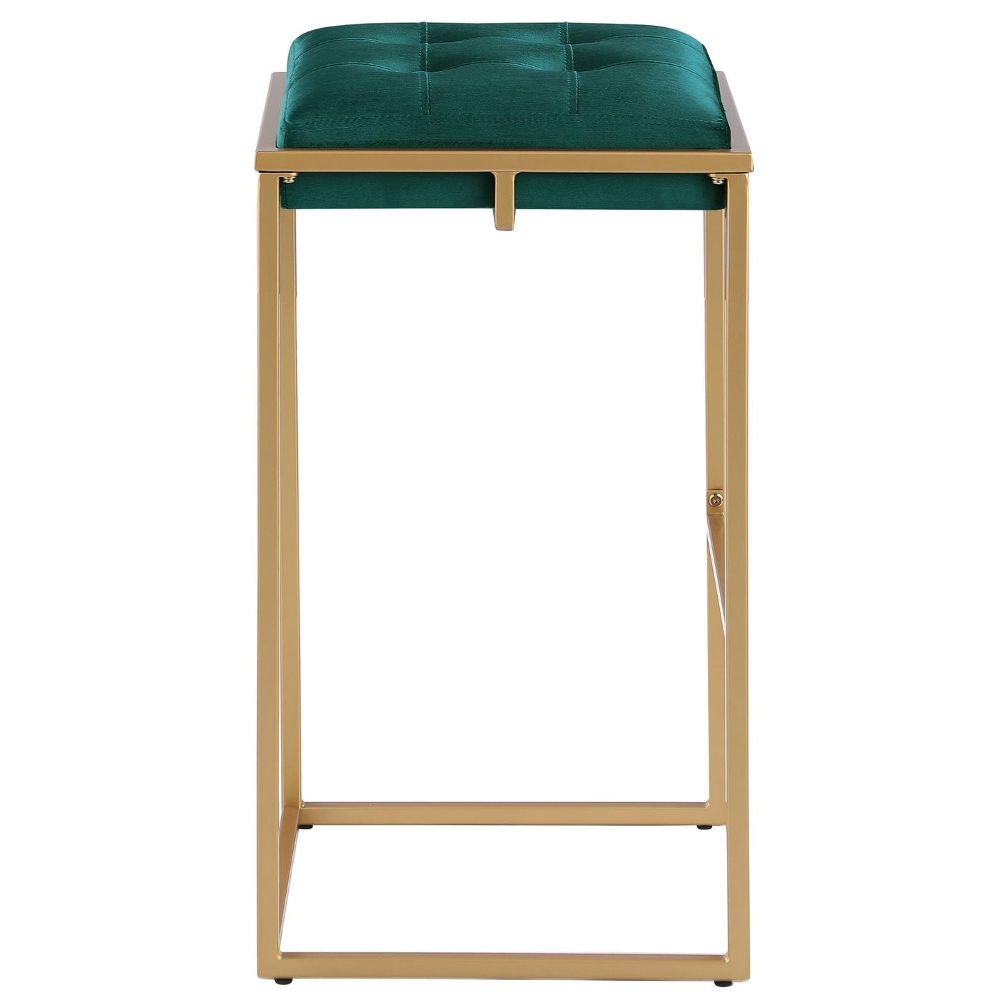 Nadia Square Padded Seat Bar Stool (Set of 2) Hunter Green and Gold