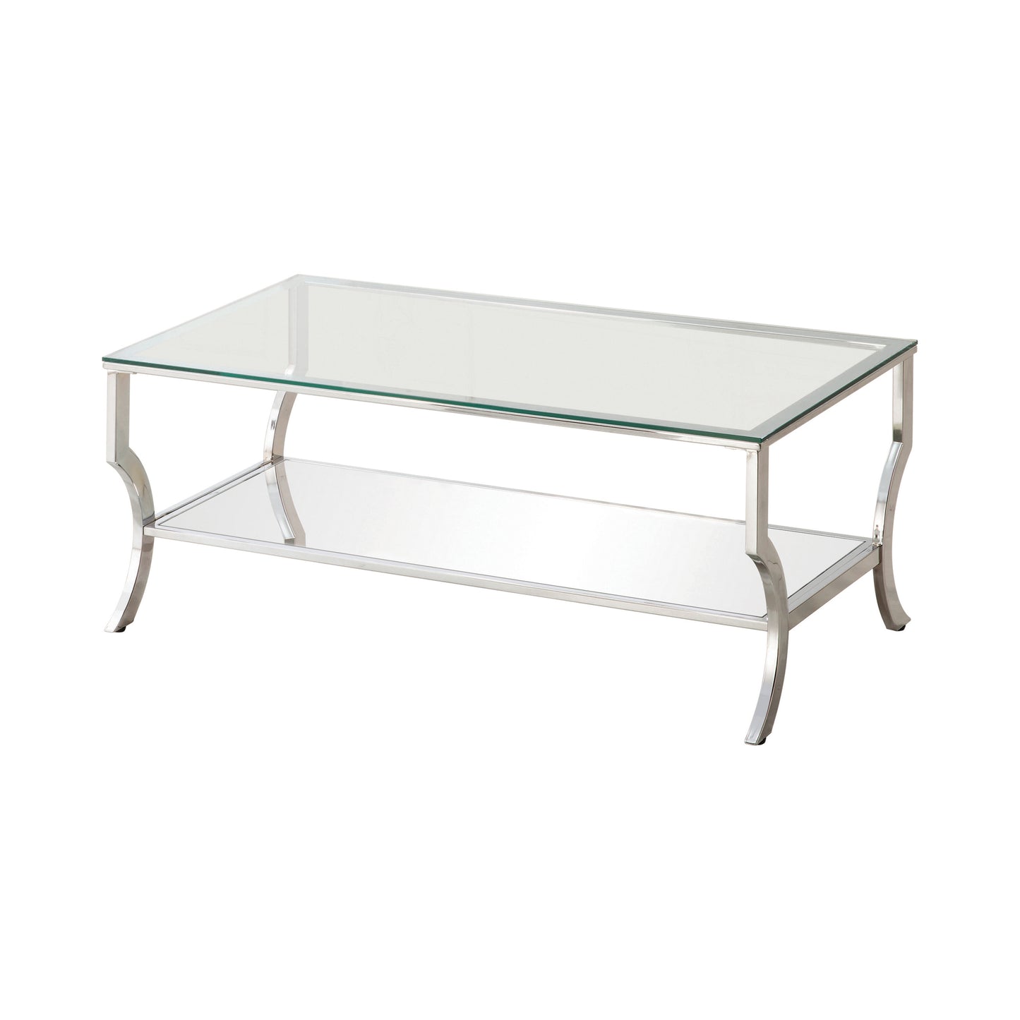 Rectangular Coffee Table with Mirrored Shelf Chrome