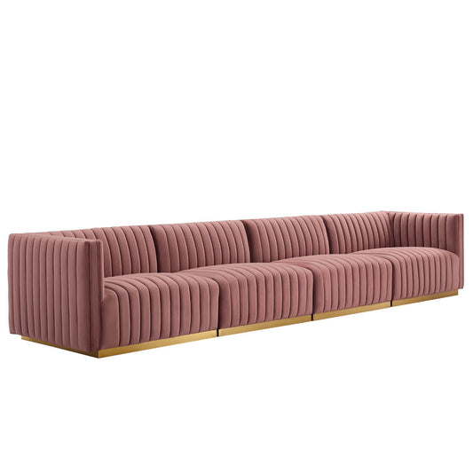 Conjure Channel Tufted Performance Velvet 4-Piece Sofa