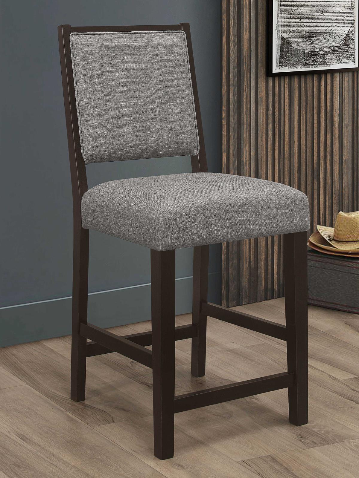 Bedford Upholstered Open Back Counter Height Stools with Footrest (Set of 2) Grey and Espresso