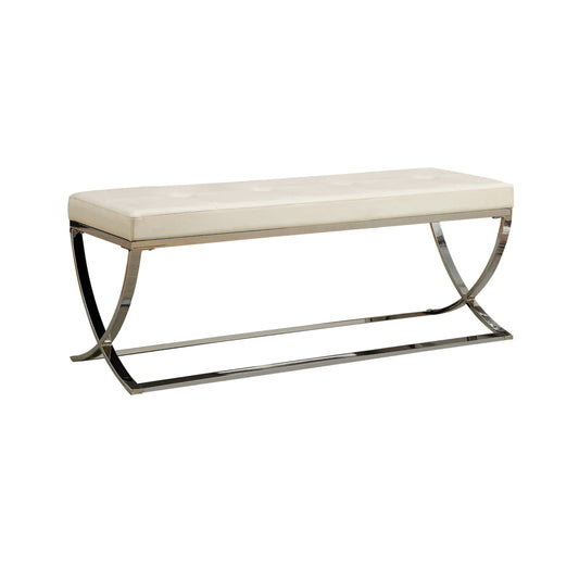 Bench with Metal Base White and Chrome