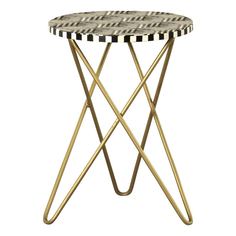 Round Accent Table with Hairpin Legs Black and White