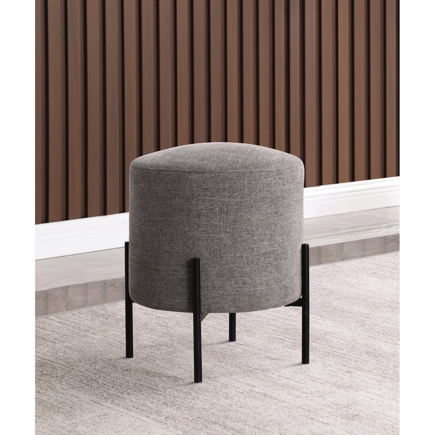 Round Upholstered Ottoman with Metal Legs