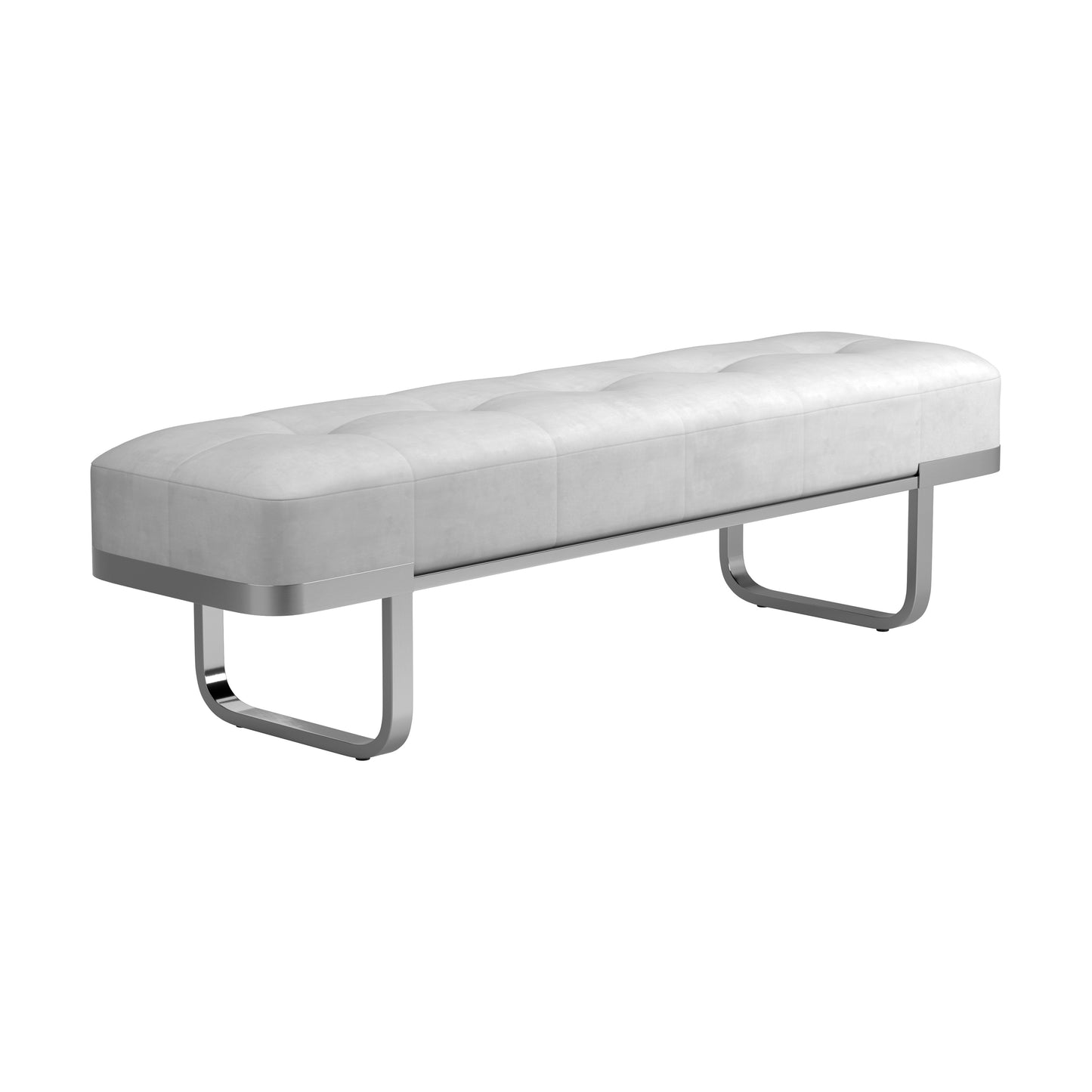Tufted Upholstered Bench Off White and Chrome