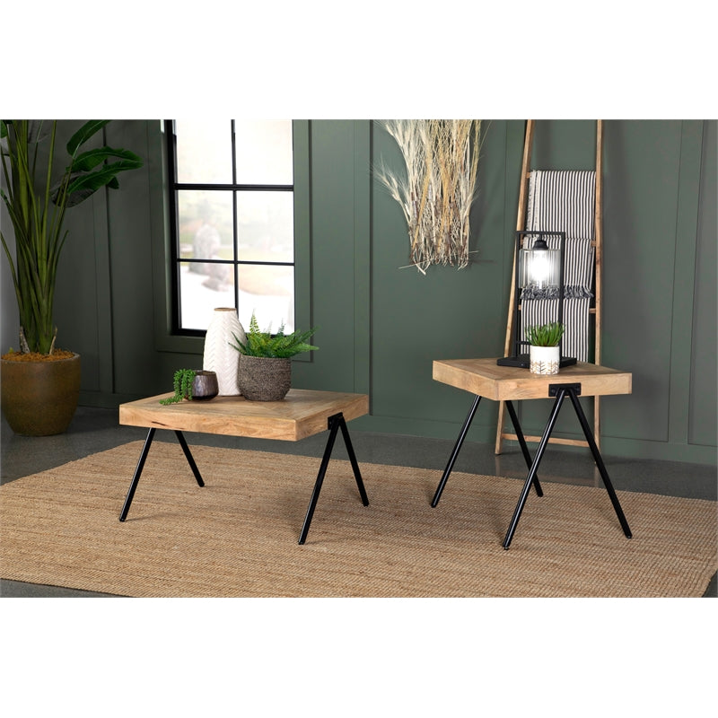 Square End Table with Metal Legs Natural and Black