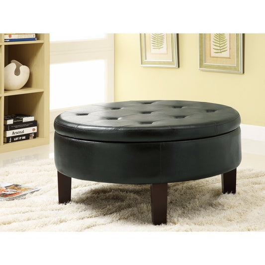 Round Tufted Upholstered Storage Ottoman Dark Brown