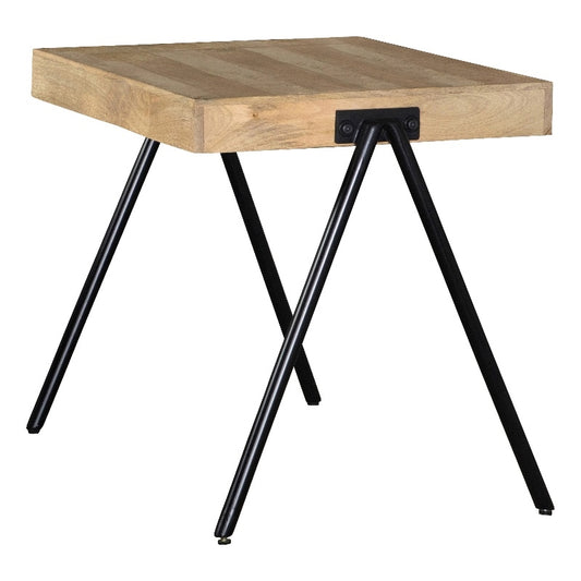 Square End Table with Metal Legs Natural and Black