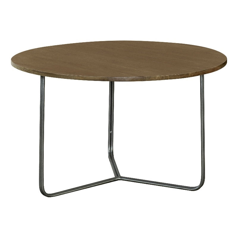 Round Accent Table with Triangle Wire Base Natural and Gunmetal