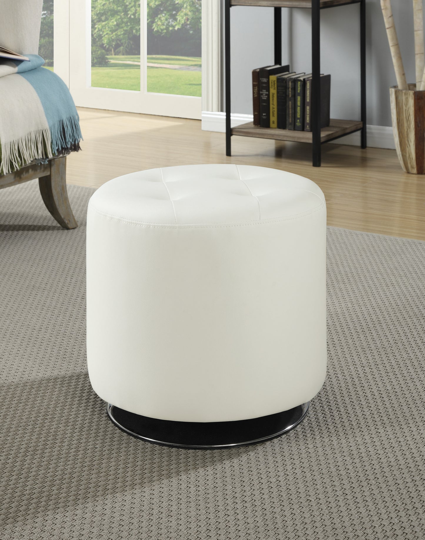 Round Upholstered Ottoman White