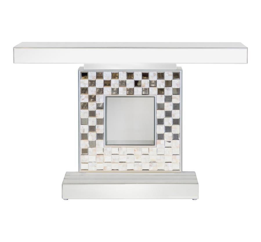 Checkerboard Square Base Console Table Silver