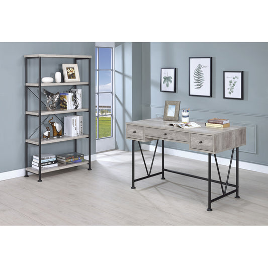 Analiese 3-drawer Writing Desk Grey Driftwood and Black