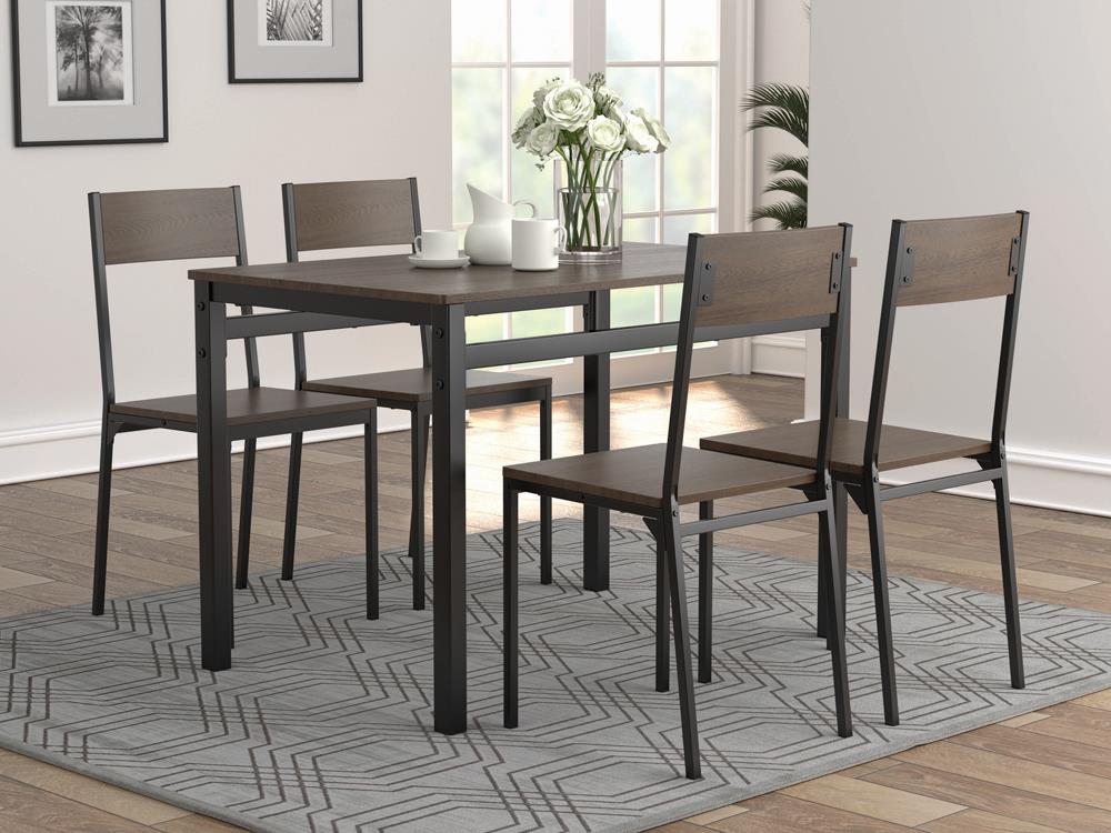 Lana 5-piece Dining Set Ark Brown and Matte Black