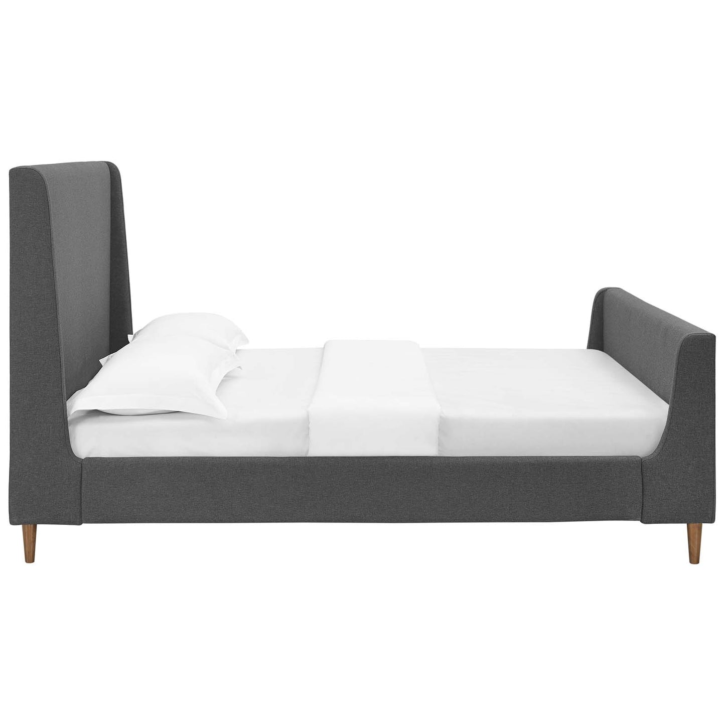 Aubree Queen Upholstered Fabric Sleigh Platform Bed