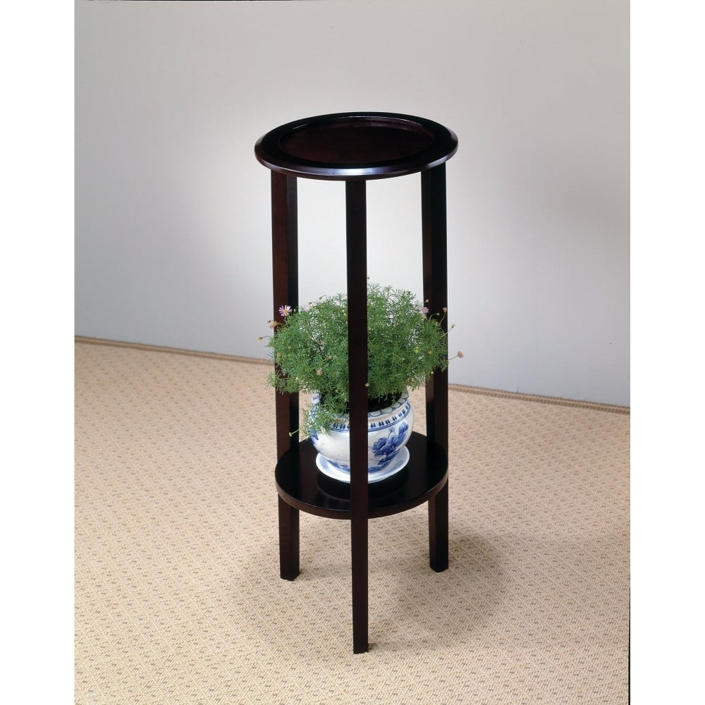 Round Accent Table with Bottom Shelf Espresso