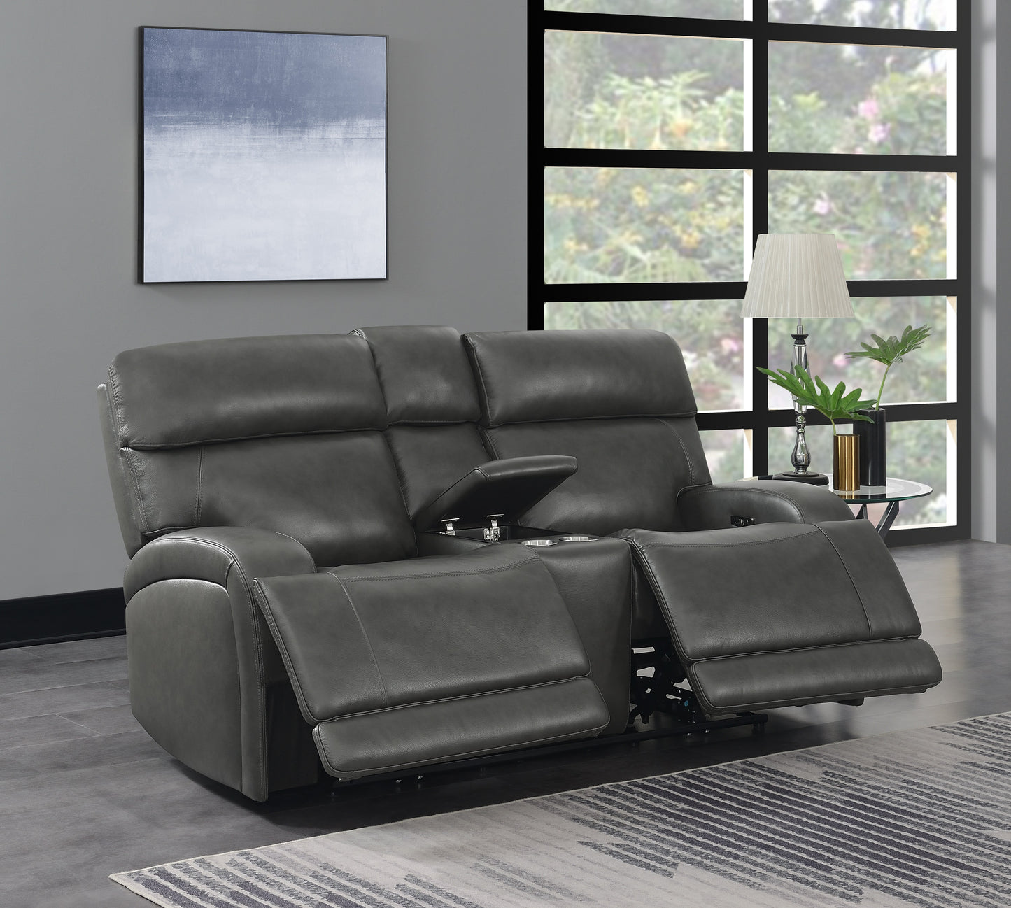 Longport Upholstered Power Loveseat with Console Charcoal