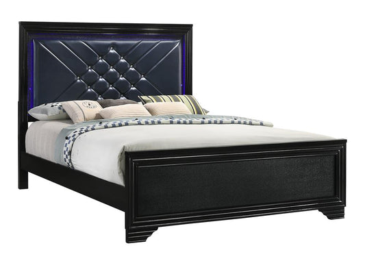 Penelope California King Bed with LED Lighting Black and Midnight Star