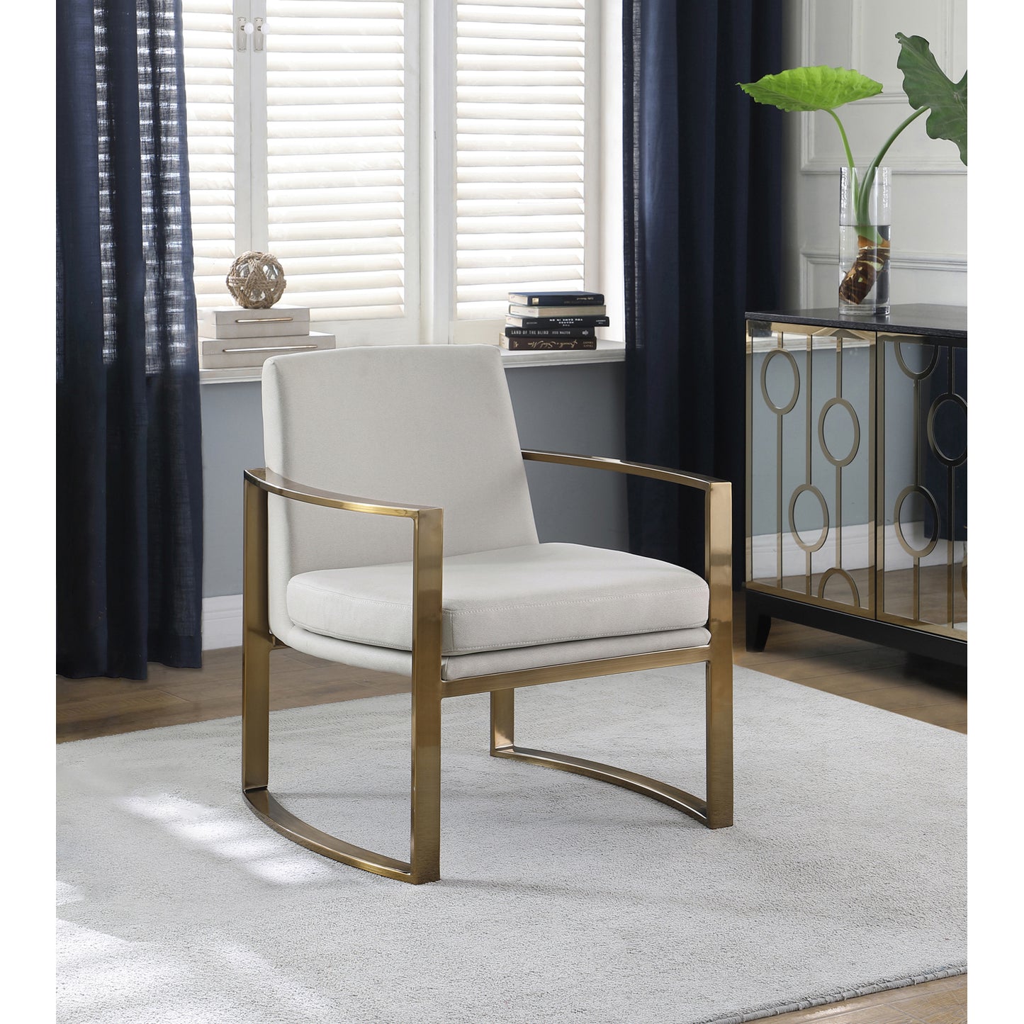 Concave Metal Arm Accent Chair Cream and Bronze