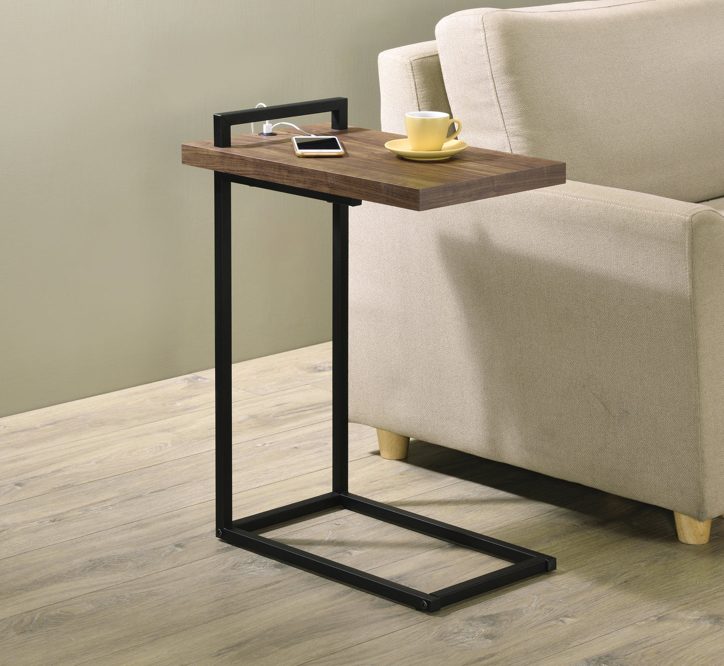 C-shaped Accent Table with USB Charging Port