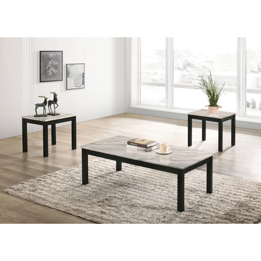 Faux Marble 3-piece Occasional Table Set White and Black