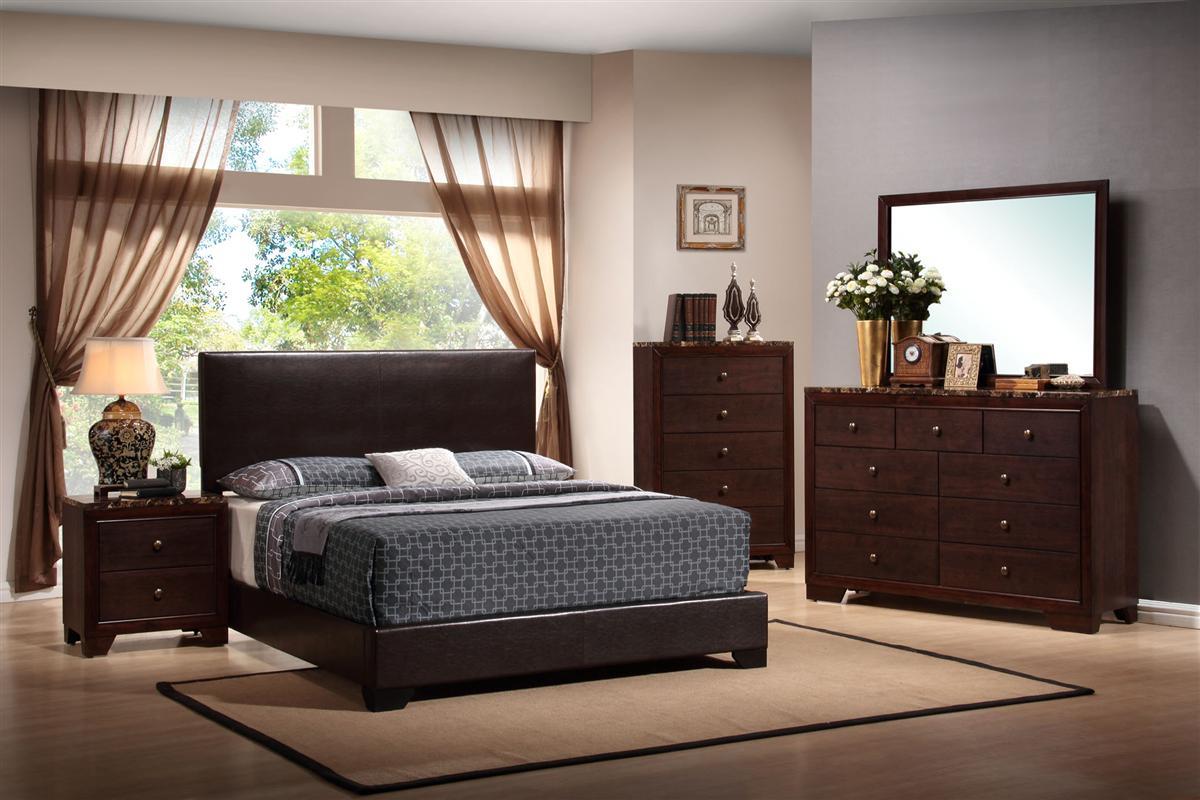Conner Full Upholstered Panel Bed Dark Brown