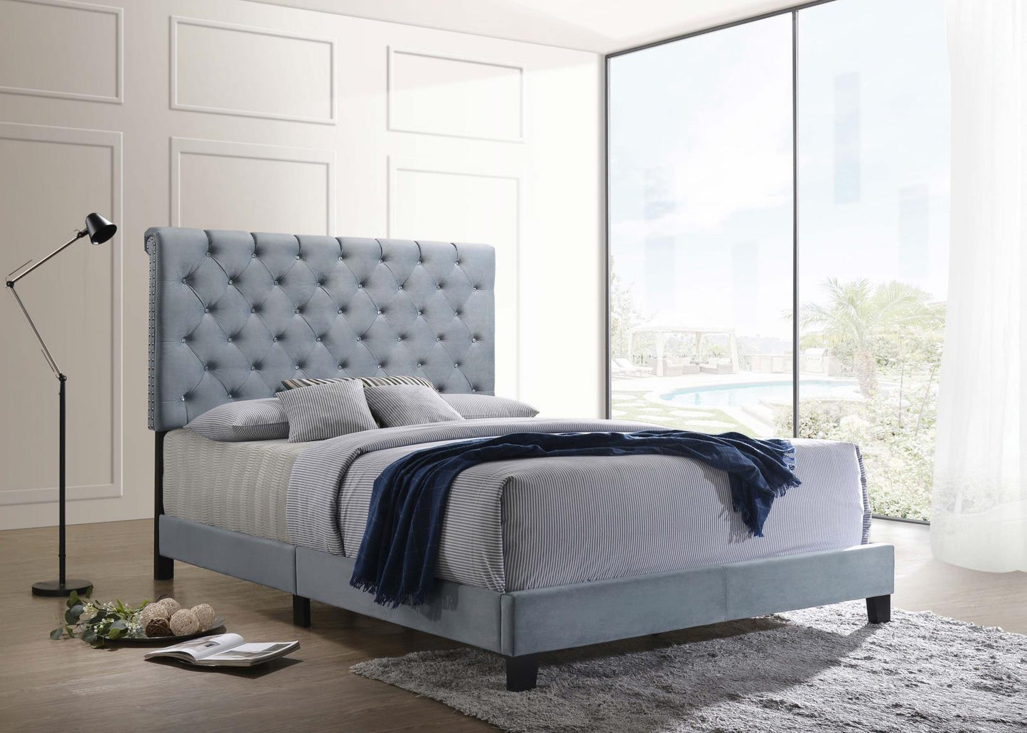 Warner Queen Upholstered Bed Slate Blue