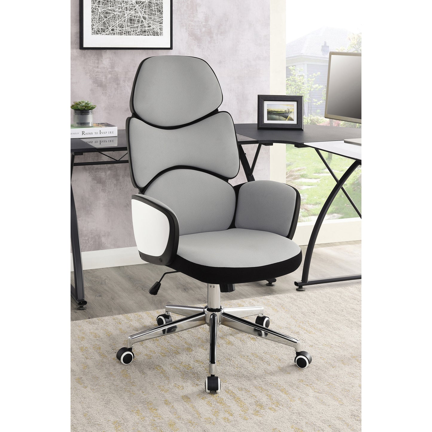 Upholstered Office Chair Light with Casters Grey and Chrome