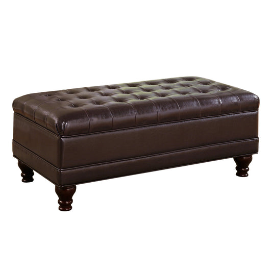 Tufted Storage Ottoman with Turned Legs Brown