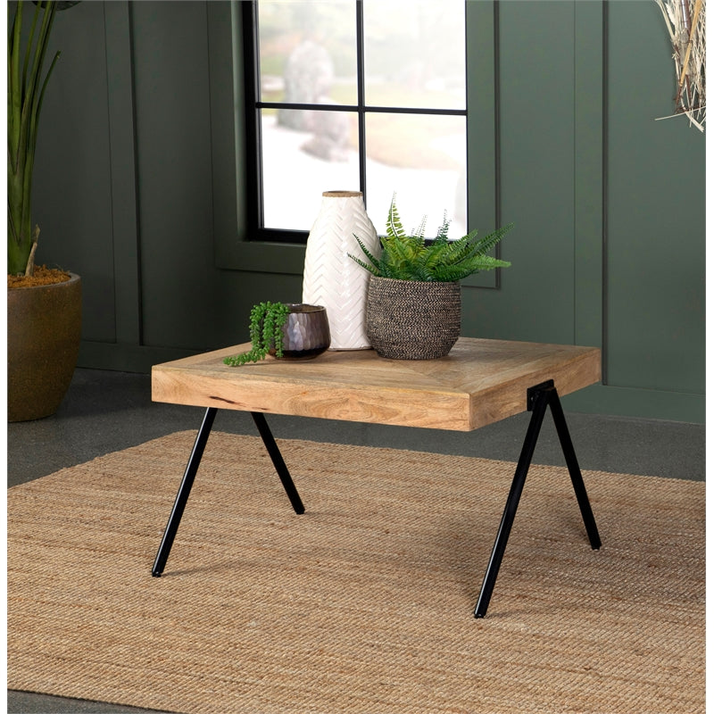 Rectangular Coffee Table with Metal Legs Natural and Black