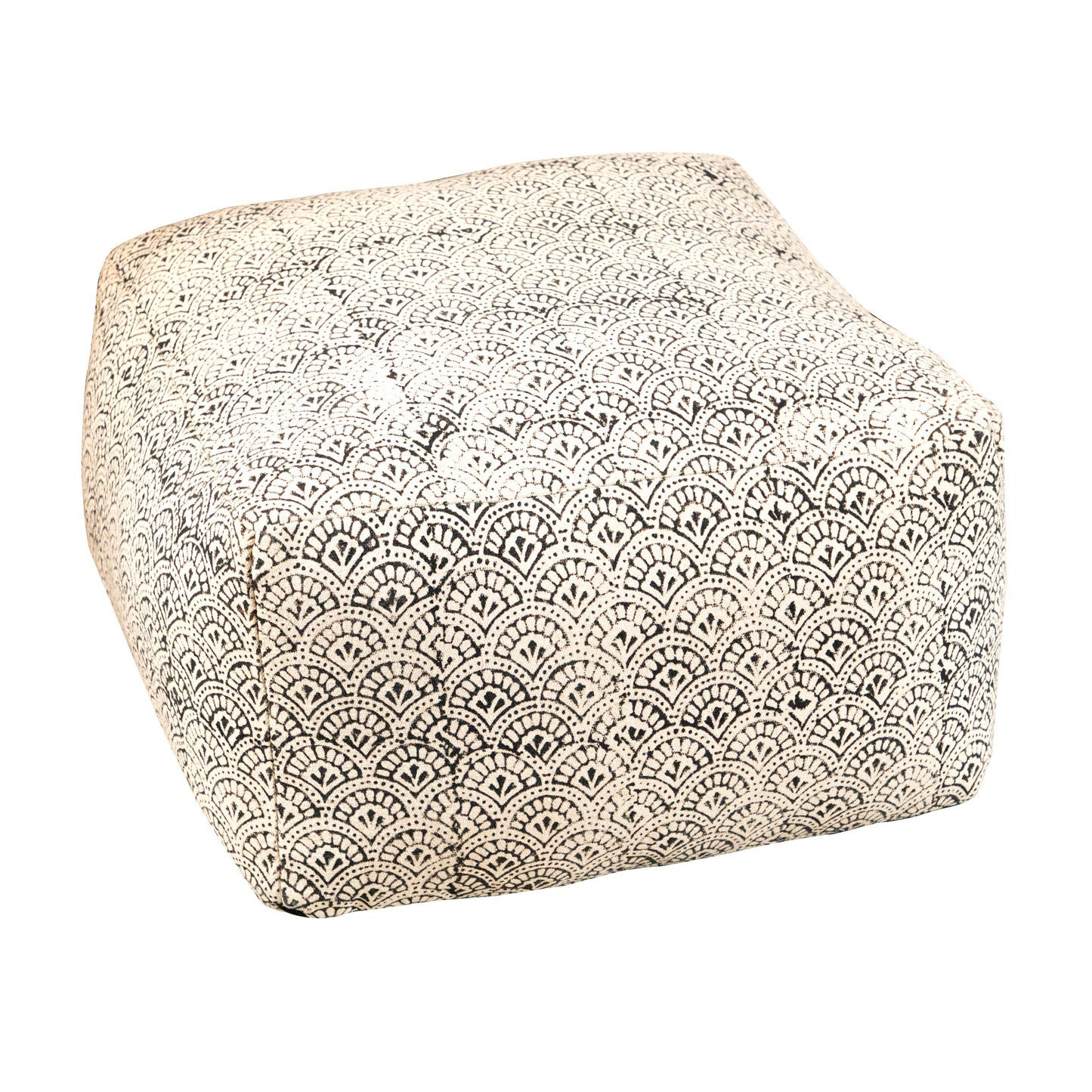 Square Upholstered Floor Pouf Cream and Black