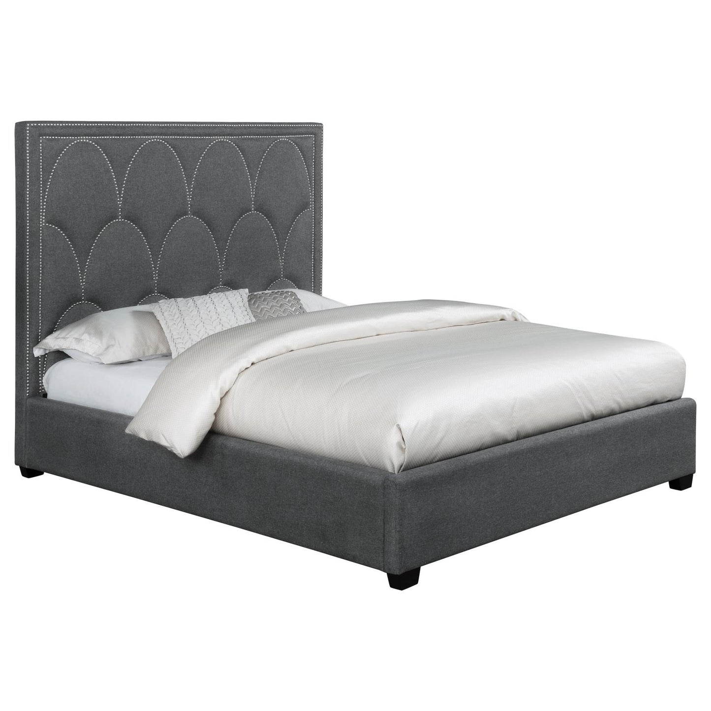 Bowfield Upholstered Bed with Nailhead Trim Charcoal