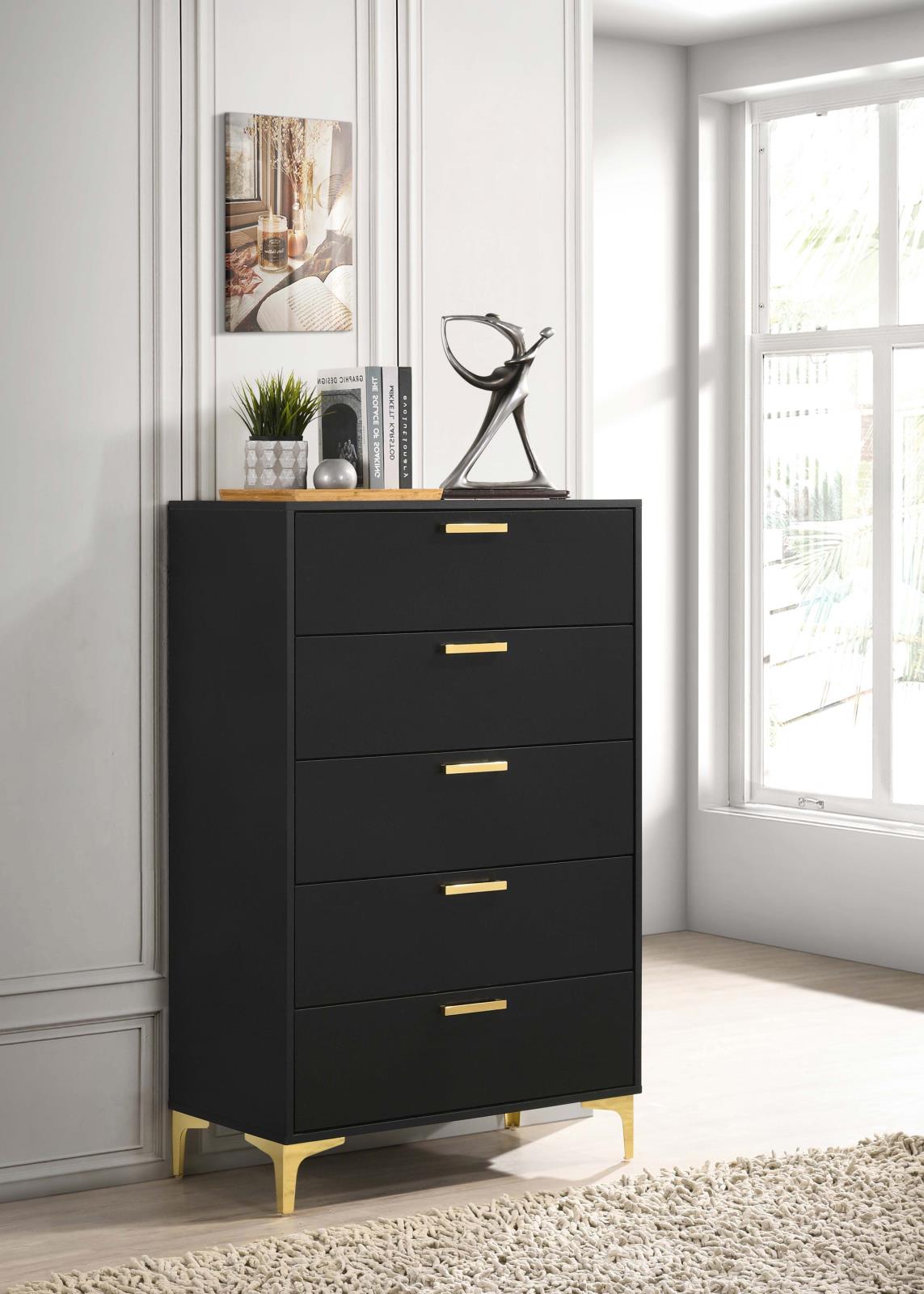 Kendall 5-Drawer Chest Black and Gold