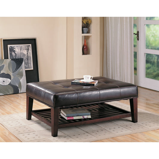 Tufted Ottoman with Storage Shelf Brown