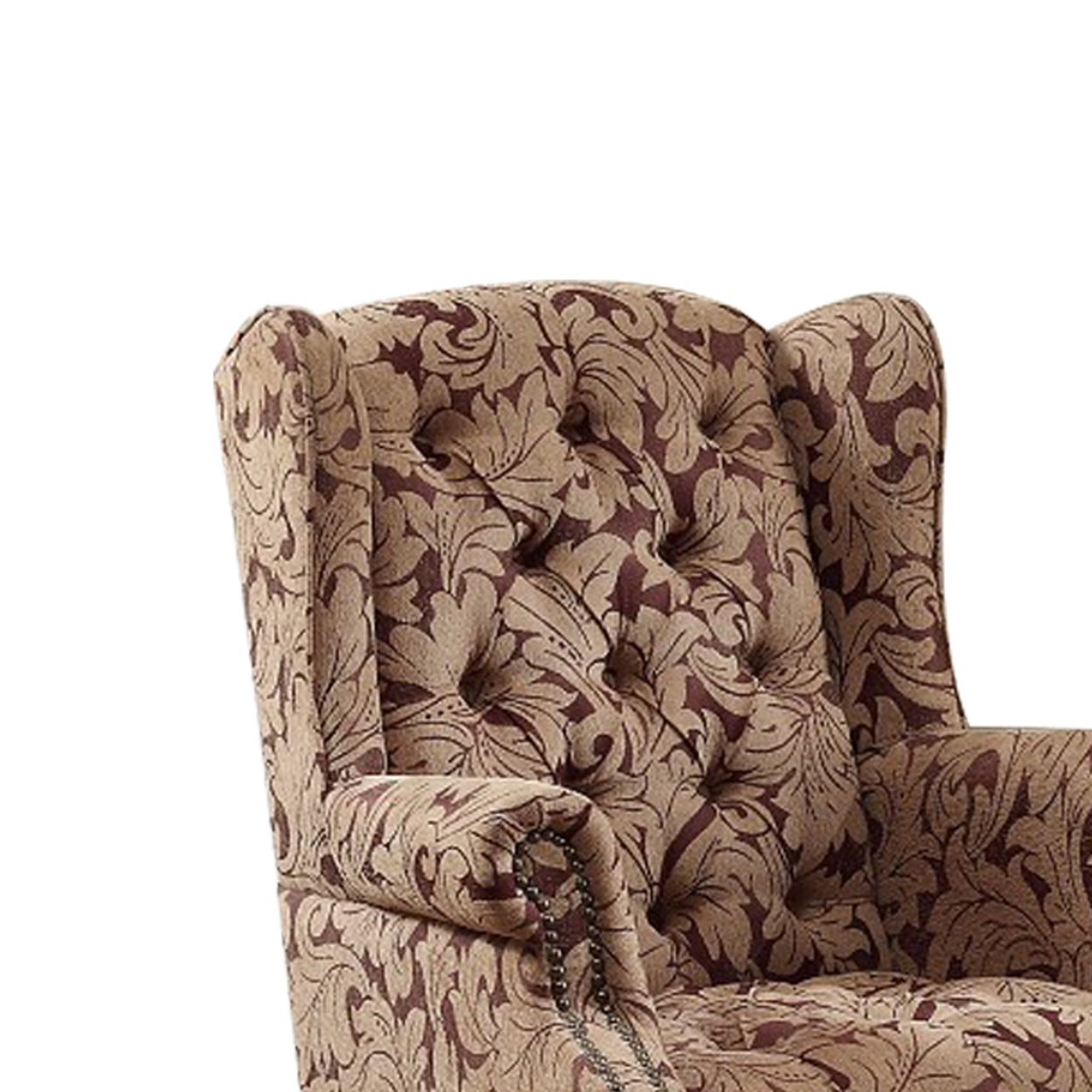 Tufted Back Accent Chair and Ottoman Light Brown and Burgundy